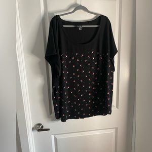 *NWOT* Black Hummingbird Print Short-Sleeved Tunic Top - Size 4